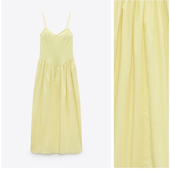 Zara Dresses & Skirts - Zara Combination Poplin Corset Maxi Dress Yellow Size S